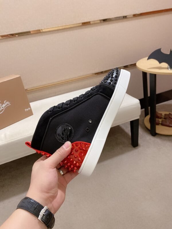 CLB High-Top Trainers with Studded Toe and Red Heel Accent - Black