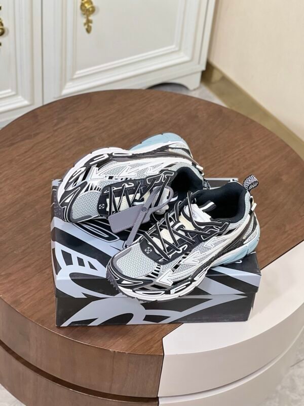 OFFW Mesh Trainers with Graphic Panel Details - Black/White