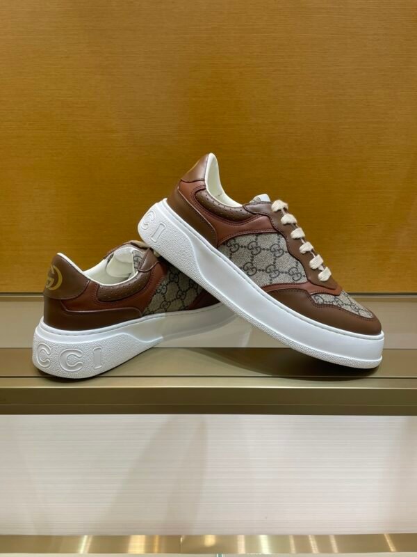 1e536af8 GCCI Low-Top Monogram Trainers with Contrast Panels - Dark Brown