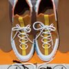 HRMS Knit & Leather Low-Top Trainers – Brown with Yellow Stripe