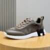 HRMS Leather & Suede Trainers – Taupe with Green Olive Accents