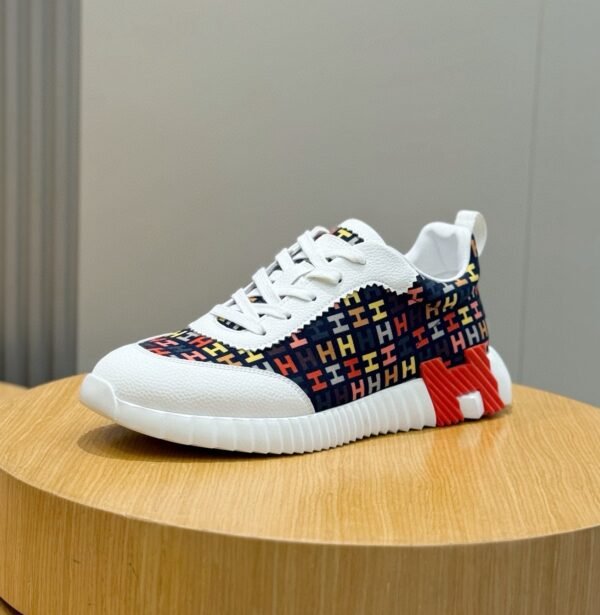 HRMS Multicolor Monogram Canvas & White Leather Overlays Low-Top Trainers
