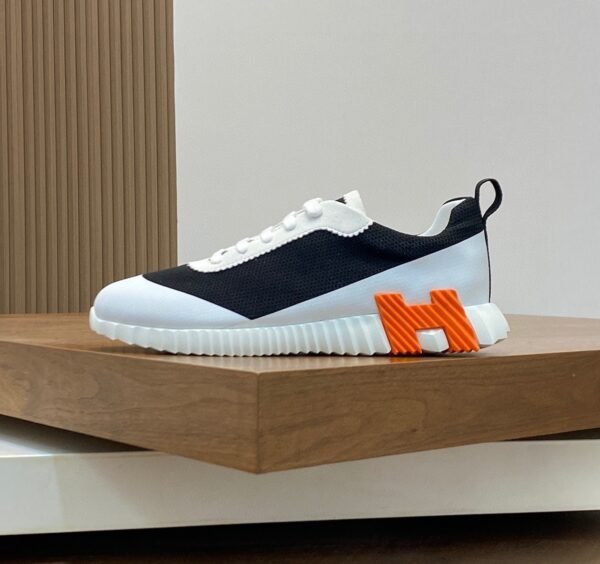 HRMS Mesh Low-Top Trainers – Black & White with Orange Detail