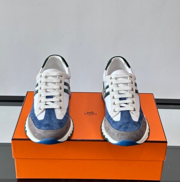 HRMS Low-Top Suede & Leather Trail Trainers – Blue & White Contrast