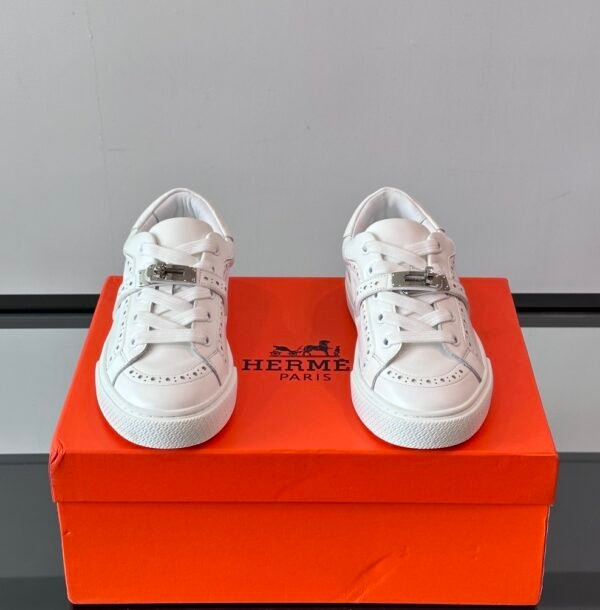 HRMS Day Leather Trainers with Palladium-Plated Kelly Buckle – All White