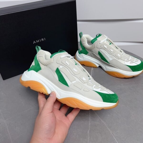 AMR Mesh & Suede Bone Runner Trainers – Tennis Green & Beige