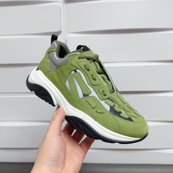 AMR Textile & Suede Bone Runner Trainers – Olive Green & Grey