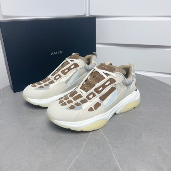 AMR Mesh & Suede Bone Runner Trainers – Brown & Beige