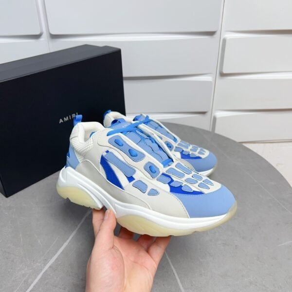 AMR Mesh & Suede Bone Runner Trainers – Neon Blue & White