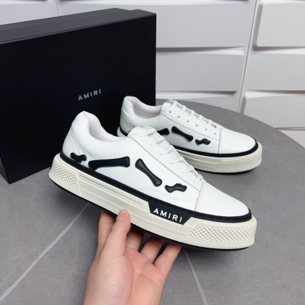 AMR Low-Top Leather Skel Trainers – White & Black Accents