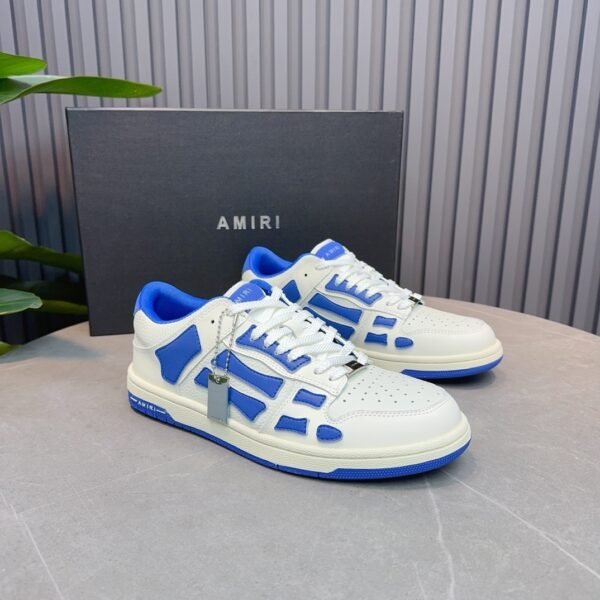 AMR Skel Leather Trainers – White with Blue Accents