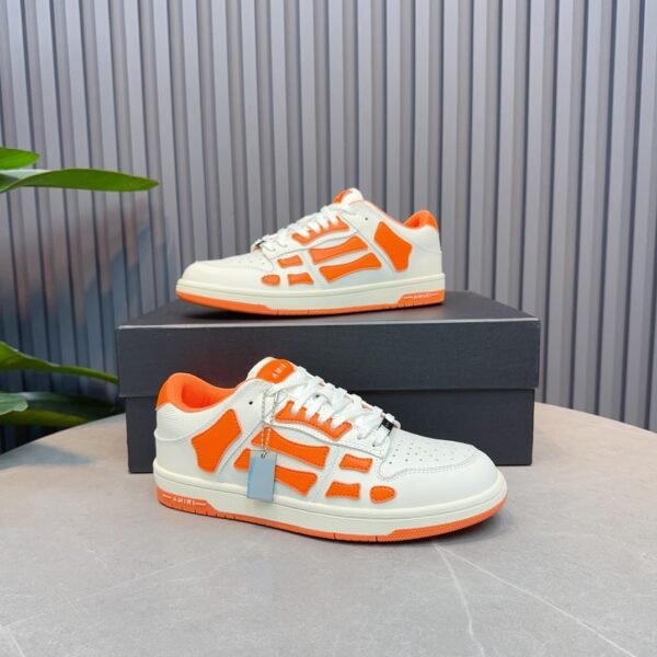 AMR Skel Leather Trainers – White with Orange Accents