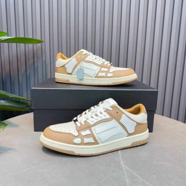 2 AMR Skel Leather Trainers – Alabaster with White Accents