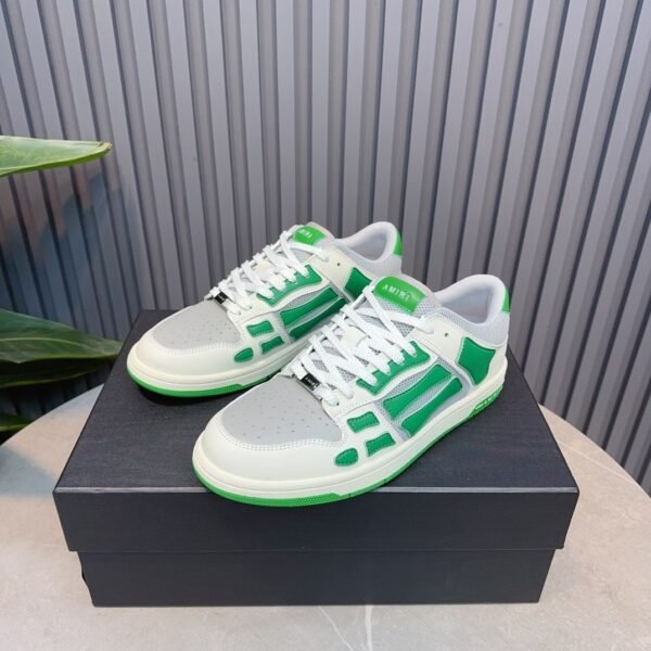 AMR Skel Leather Trainers – White with Green Accents
