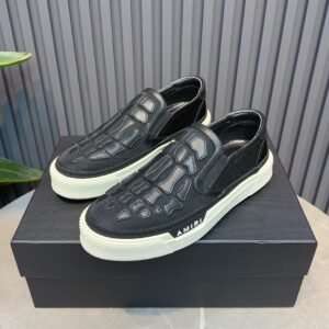 AMR Skel Top Slip-On Mesh Textile & Leather Trainers - Black