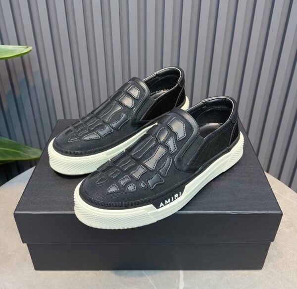 AMR Skel Top Slip-On Mesh Textile & Leather Trainers - Black