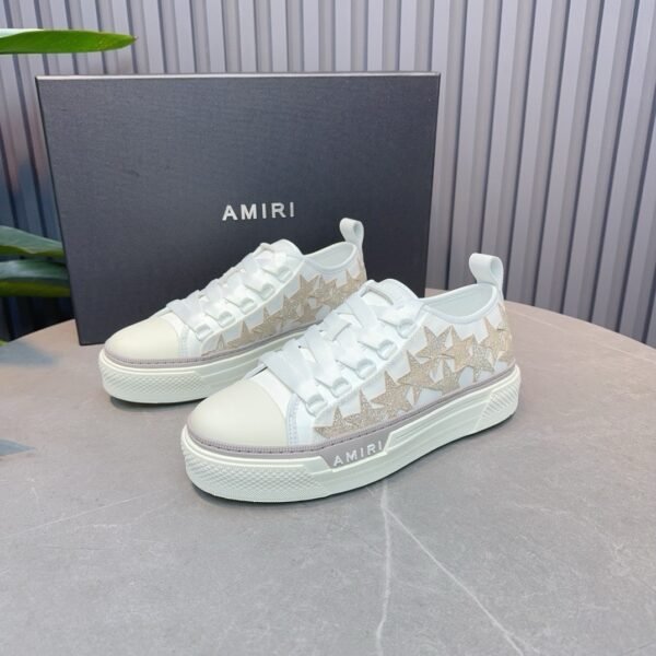 AMR Stars Court Low Mesh & Leather with Glitter Trainers - Alabaster