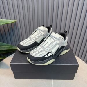 AMR Mesh Suede & Leather Bone Runner Trainers – Grey Black & White