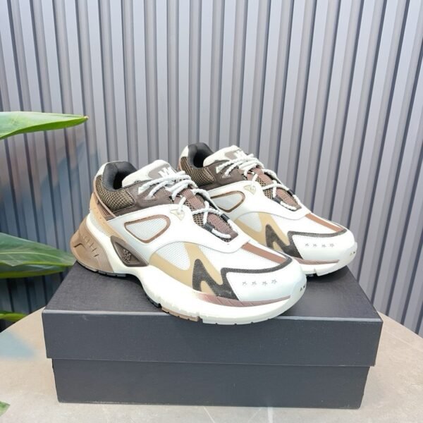 2 AMR Mesh & Leather Runner Trainers - White & Brown