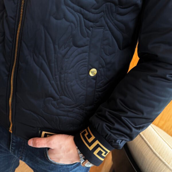 2 VRSC Medusa Head Embroidered Logo Greek Key Bomber Jacket - Black