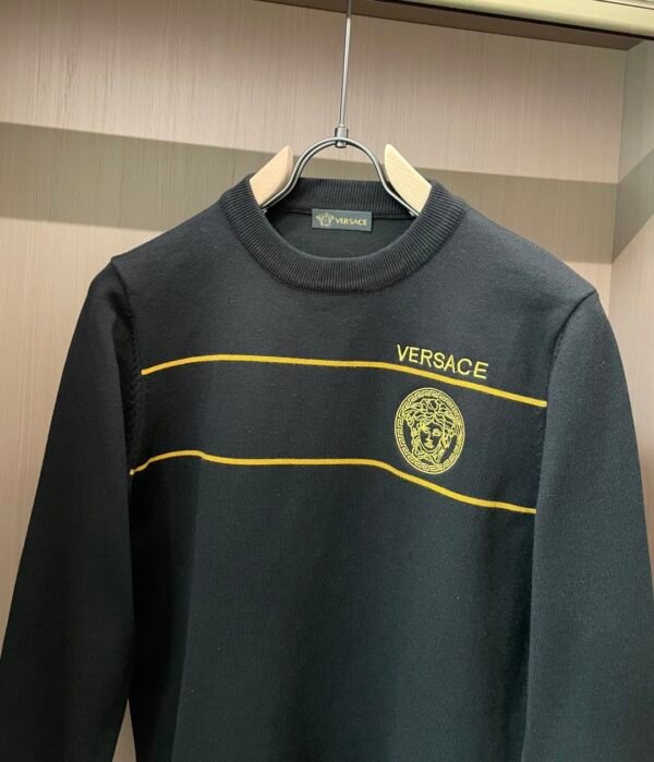 VRSC Jeans Couture with Embroidered Logo & Yellow Stripes Jumper - Black