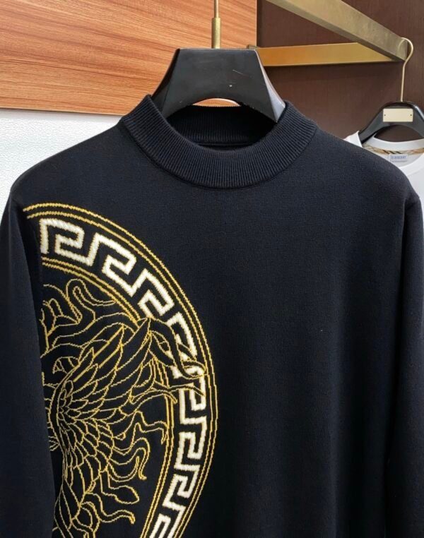 VRSC Embroidered Medusa Motif Greca Border Knit Jumper - Black