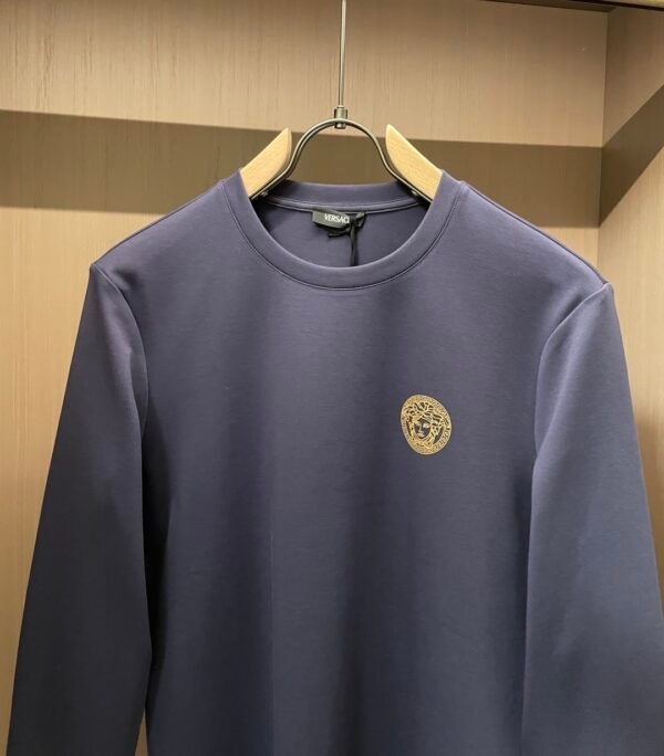 VRSC Gold-Tone Medusa Embossed Logo Slim-Fit Knit Jumper – Navy Blue