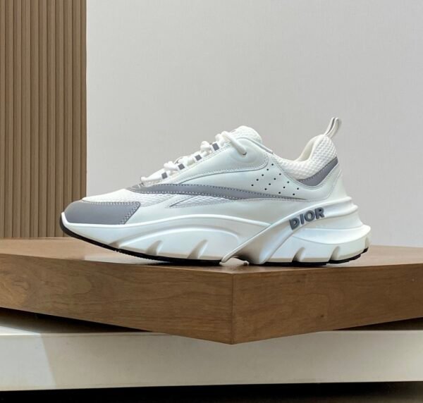 DXR Technical Mesh & Leather Trainers – White & Grey