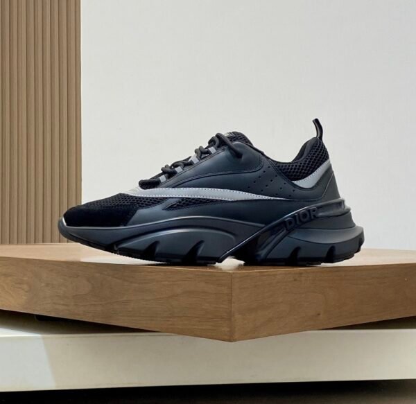 2 DXR Technical Mesh & Leather Trainers – Black Reflective