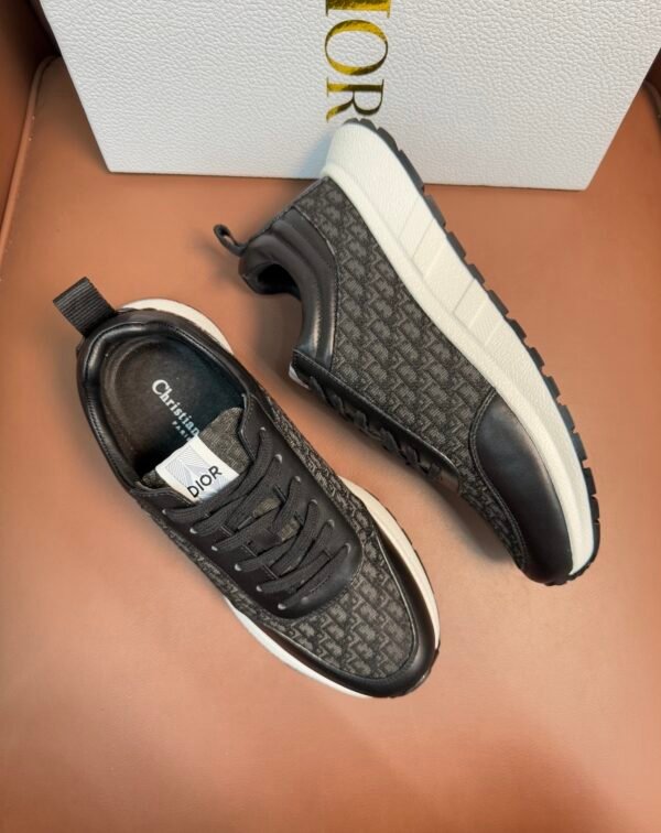 DXR CD Grey & Black Oblique Jacquard Leather Accents Runner Trainers