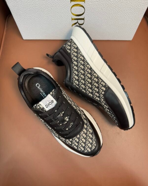 DXR CD Beige & Black Oblique Jacquard Leather Accents Runner Trainers