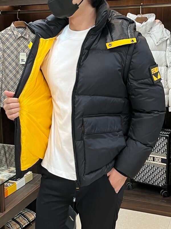 FND Hooded Puffer Jacket with Contrast Lining - Black