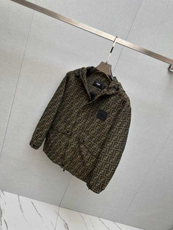 FND All-Over Pattern Zip-Up Jacket - Dark Brown