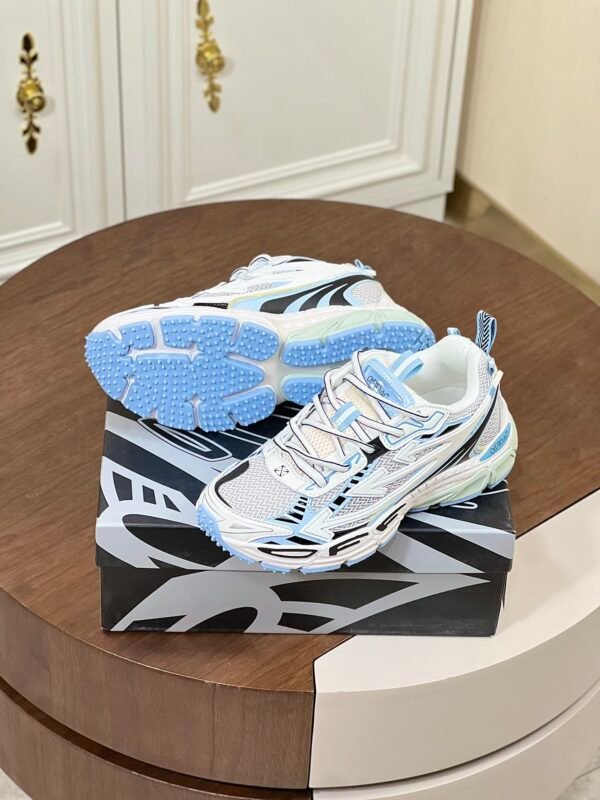 OFFW Mesh Trainers with Graphic Panel Details - White/Ice Blue