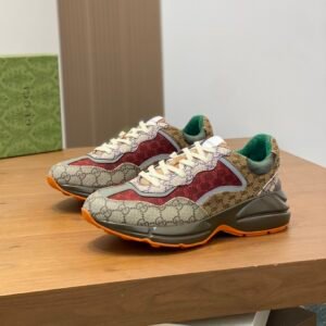 GCCI Trainers with All-Over Monogram Pattern - Red/Beige