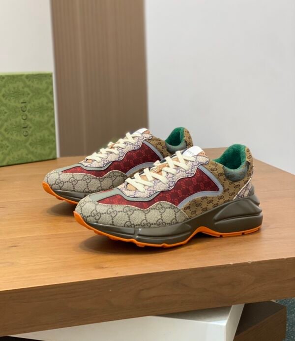 GCCI Trainers with All-Over Monogram Pattern - Red/Beige