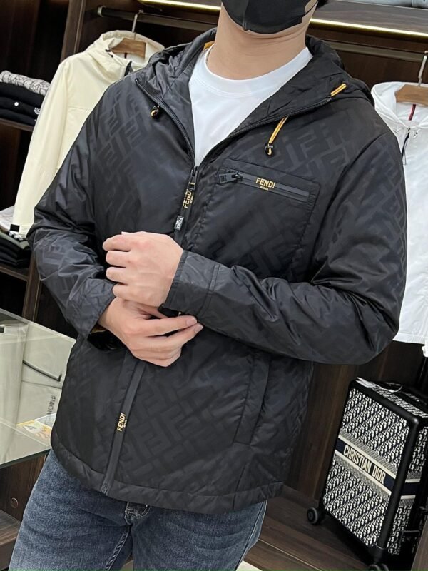 FND All-Over Monogram Hooded Zip-Up Jacket - Black