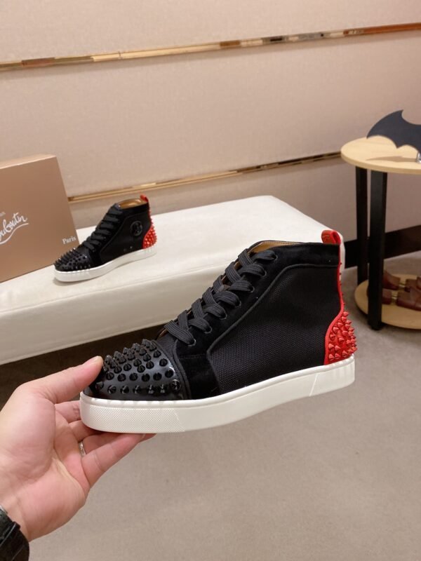 CLB High-Top Trainers with Studded Toe and Red Heel Accent - Black
