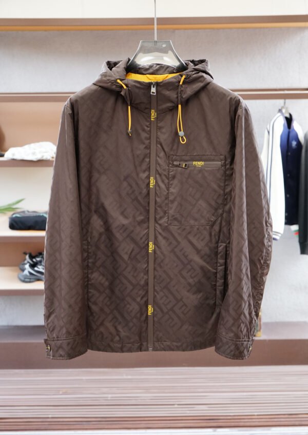 FND All-Over Monogram Hooded Zip-Up Jacket - Chocolate Brown