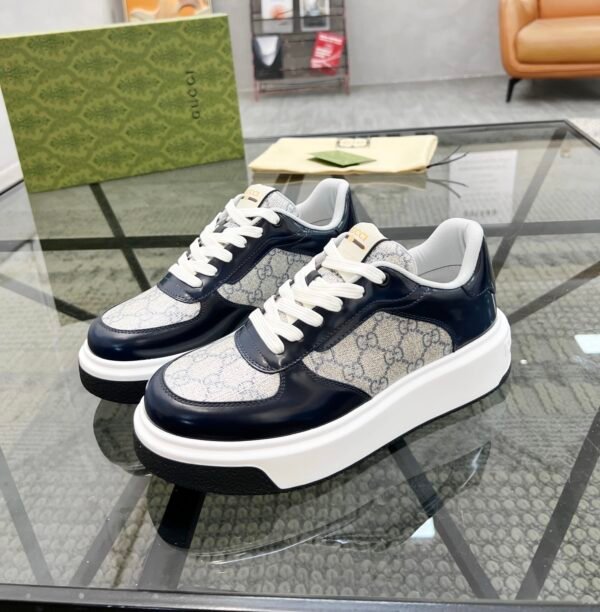 GCCI Low-Top Monogram Trainers with Contrast Panels - Black