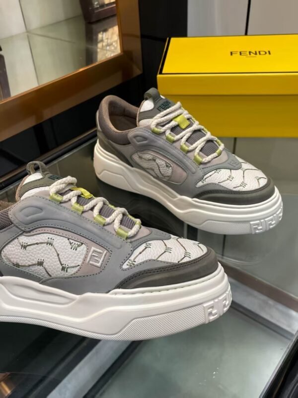 FND Chunky Trainers with Lime Accents - Grey & Off-White