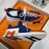 HRMS Knit & Leather Low-Top Trainers – Blue with Orange Stripe