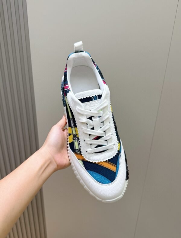 HRMS Printed Canvas & Leather Low-Top Trainers – Multicolor