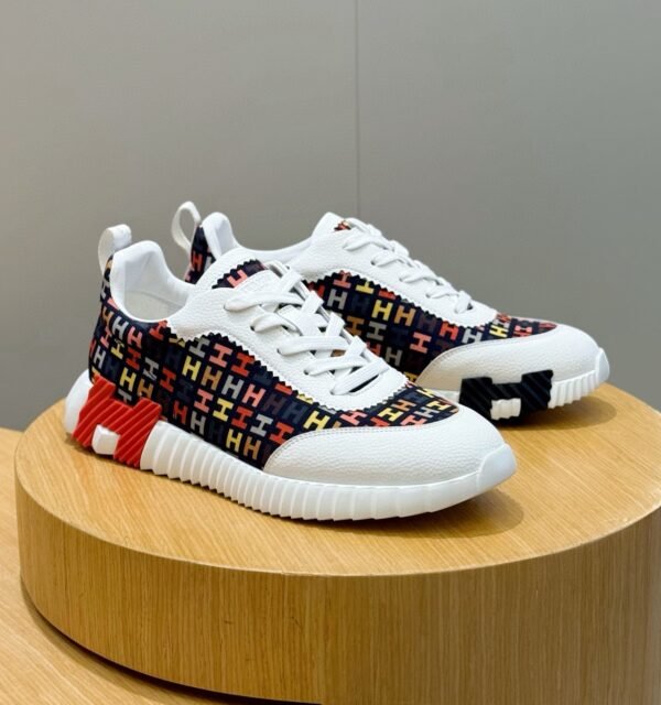 HRMS Multicolor Monogram Canvas & White Leather Overlays Low-Top Trainers