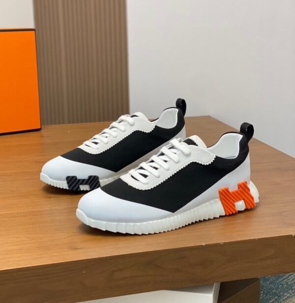 HRMS Mesh Low-Top Trainers – Black & White with Orange Detail