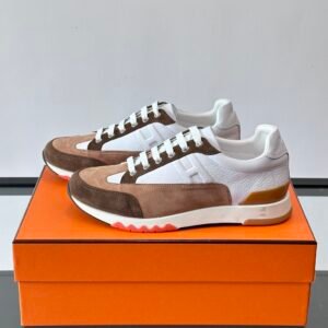 HRMS Low-Top Suede & Leather Trail Trainers – Brown & White Contrast