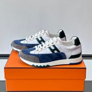 HRMS Low-Top Suede & Leather Trail Trainers – Blue & White Contrast