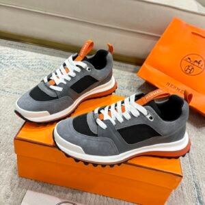 HRMS Low-Top Suede Mesh & Leather Trail Trainers – Grey & Black