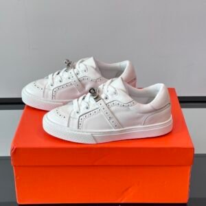 HRMS Day Leather Trainers with Palladium-Plated Kelly Buckle – All White