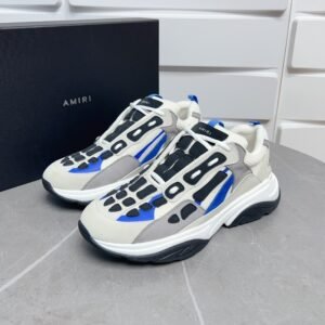 AMR Mesh & Suede Bone Runner Trainers - White Black & Blue